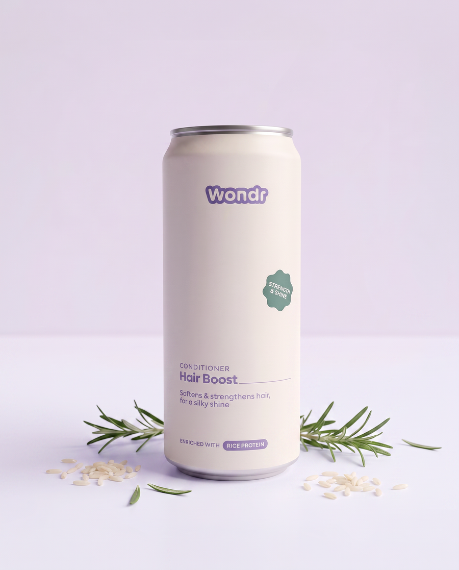 WONDR Hair Boost Conditioner refill-blikje met rozemarijn en rijst op lila